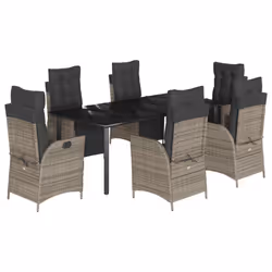 vidaXL Set da Pranzo da Giardino 7 pz con Cuscini in Polyrattan Grigio - Vista aggiuntiva 2