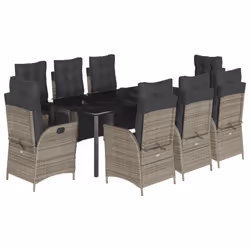 vidaXL Set da Pranzo da Giardino 9 pz con Cuscini in Polyrattan Grigio - Vista aggiuntiva 2