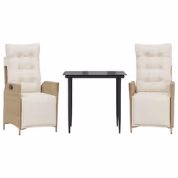 vidaXL Set da Pranzo da Giardino 3 pz con Cuscini Beige in Polyrattan - Vista aggiuntiva 2