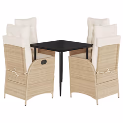 vidaXL Set da Pranzo da Giardino 5 pz con Cuscini Beige in Polyrattan - Vista aggiuntiva 2