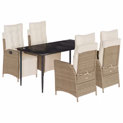 vidaXL Set da Pranzo da Giardino 5 pz con Cuscini Beige in Polyrattan - Vista aggiuntiva 2