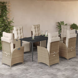 vidaXL Set da Pranzo da Giardino 7 pz con Cuscini Beige in Polyrattan