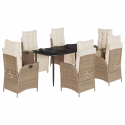 vidaXL Set da Pranzo da Giardino 7 pz con Cuscini Beige in Polyrattan - Vista aggiuntiva 2