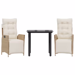 vidaXL Set da Pranzo da Giardino 3 pz con Cuscini Beige in Polyrattan - Vista aggiuntiva 2