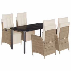 vidaXL Set da Pranzo da Giardino 5 pz con Cuscini Beige in Polyrattan - Vista aggiuntiva 2