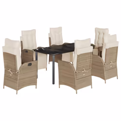 vidaXL Set da Pranzo da Giardino 7 pz con Cuscini Beige in Polyrattan - Vista aggiuntiva 2