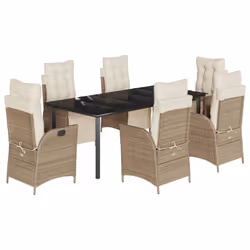 vidaXL Set da Pranzo da Giardino 7 pz con Cuscini Beige in Polyrattan - Vista aggiuntiva 2