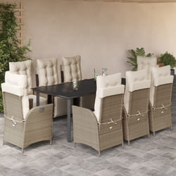 vidaXL Set da Pranzo da Giardino 9 pz con Cuscini Beige in Polyrattan