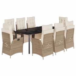 vidaXL Set da Pranzo da Giardino 9 pz con Cuscini Beige in Polyrattan - Vista aggiuntiva 2