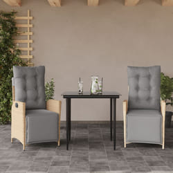 vidaXL Set Pranzo da Giardino 3 pz con Cuscini Beige Misto Polyrattan