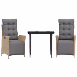 vidaXL Set Pranzo da Giardino 3 pz con Cuscini Beige Misto Polyrattan - Vista aggiuntiva 2