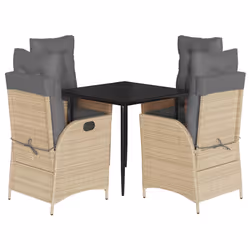 vidaXL Set Pranzo da Giardino 5 pz con Cuscini Beige Misto Polyrattan - Vista aggiuntiva 2