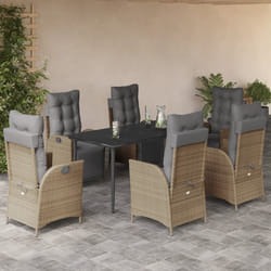 vidaXL Set Pranzo da Giardino 7 pz con Cuscini Beige Misto Polyrattan
