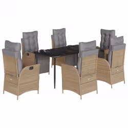 vidaXL Set Pranzo da Giardino 7 pz con Cuscini Beige Misto Polyrattan - Vista aggiuntiva 2