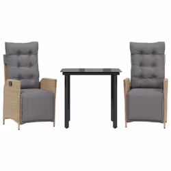 vidaXL Set Pranzo da Giardino 3 pz con Cuscini Beige Misto Polyrattan - Vista aggiuntiva 2