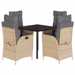 vidaXL Set Pranzo da Giardino 5 pz con Cuscini Beige Misto Polyrattan - Vista aggiuntiva 2