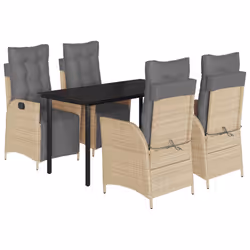 vidaXL Set Pranzo da Giardino 5 pz con Cuscini Beige Misto Polyrattan - Vista aggiuntiva 2
