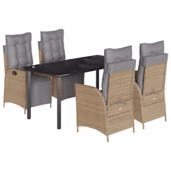 vidaXL Set Pranzo da Giardino 5 pz con Cuscini Beige Misto Polyrattan - Vista aggiuntiva 2