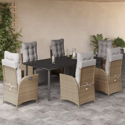 vidaXL Set Pranzo da Giardino 7 pz con Cuscini Beige Misto Polyrattan