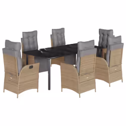 vidaXL Set Pranzo da Giardino 7 pz con Cuscini Beige Misto Polyrattan - Vista aggiuntiva 2