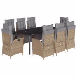 vidaXL Set Pranzo da Giardino 9 pz con Cuscini Beige Misto Polyrattan - Vista aggiuntiva 2