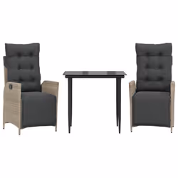 vidaXL Set Pranzo da Giardino 3pz con Cuscini Grigio Chiaro Polyrattan - Vista aggiuntiva 2