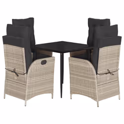 vidaXL Set Pranzo da Giardino 5pz con Cuscini Grigio Chiaro Polyrattan - Vista aggiuntiva 2