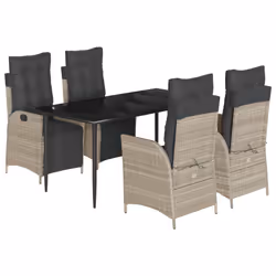vidaXL Set Pranzo da Giardino 5pz con Cuscini Grigio Chiaro Polyrattan - Vista aggiuntiva 2