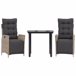 vidaXL Set Pranzo da Giardino 3pz con Cuscini Grigio Chiaro Polyrattan - Vista aggiuntiva 2