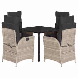 vidaXL Set Pranzo da Giardino 5pz con Cuscini Grigio Chiaro Polyrattan - Vista aggiuntiva 2