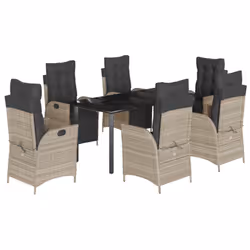 vidaXL Set da Pranzo da Giardino 7 pz Cuscini Polyrattan Grigio Chiaro - Vista aggiuntiva 2