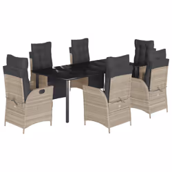 vidaXL Set da Pranzo da Giardino 7 pz Cuscini Polyrattan Grigio Chiaro - Vista aggiuntiva 2