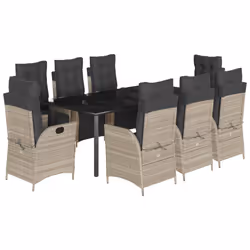 vidaXL Set Pranzo da Giardino 9pz con Cuscini Grigio Chiaro Polyrattan - Vista aggiuntiva 2