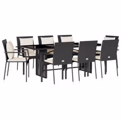 Set da Pranzo da Giardino 9 pz con Cuscini Nero in Polyrattancod mxl 114358 - Vista aggiuntiva 2