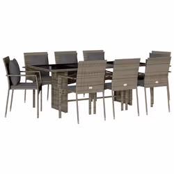 Set da Pranzo da Giardino 9 pz con Cuscini in Polyrattan Grigiocod mxl 113754 - Vista aggiuntiva 2