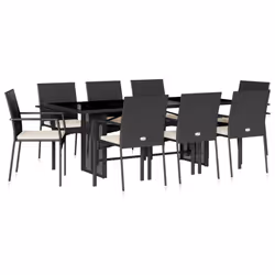 vidaXL Set da Pranzo da Giardino 9 pz con Cuscini Nero in Polyrattan - Vista aggiuntiva 2