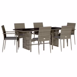 vidaXL Set da Pranzo da Giardino 7 pz con Cuscini in Polyrattan Grigio - Vista aggiuntiva 2