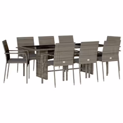 vidaXL Set da Pranzo da Giardino 9 pz con Cuscini in Polyrattan Grigio - Vista aggiuntiva 2