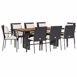 Set da Pranzo da Giardino 9 pz con Cuscini Nero in Polyrattancod mxl 89749 - Vista aggiuntiva 2