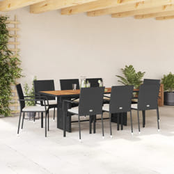 vidaXL Set da Pranzo da Giardino 9 pz con Cuscini Nero in Polyrattan