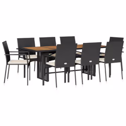 vidaXL Set da Pranzo da Giardino 9 pz con Cuscini Nero in Polyrattan - Vista aggiuntiva 2