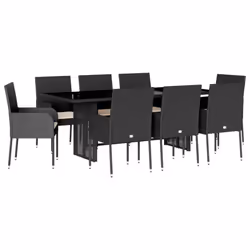 vidaXL Set da Pranzo da Giardino 9 pz con Cuscini Nero in Polyrattan - Vista aggiuntiva 2