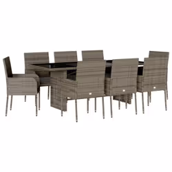 Set da Pranzo da Giardino 9 pz con Cuscini in Polyrattan Grigiocod mxl 116183 - Vista aggiuntiva 2