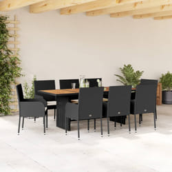 vidaXL Set da Pranzo da Giardino 9 pz con Cuscini Nero in Polyrattan