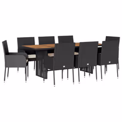 vidaXL Set da Pranzo da Giardino 9 pz con Cuscini Nero in Polyrattan - Vista aggiuntiva 2