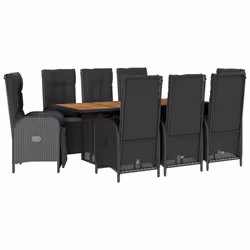 Set da Pranzo da Giardino 9 pz con Cuscini Nero in Polyrattancod mxl 114354 - Vista aggiuntiva 2