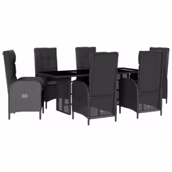 vidaXL Set da Pranzo da Giardino 7 pz Nero con Cuscini in Polyrattan - Vista aggiuntiva 2