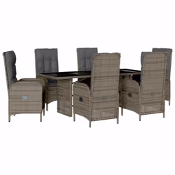 vidaXL Set da Pranzo da Giardino 7 pz con Cuscini in Polyrattan Grigio - Vista aggiuntiva 2