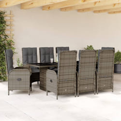 Set da Pranzo da Giardino 9 pz con Cuscini in Polyrattan Grigiocod mxl 113326