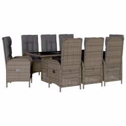 Set da Pranzo da Giardino 9 pz con Cuscini in Polyrattan Grigiocod mxl 113326 - Vista aggiuntiva 2